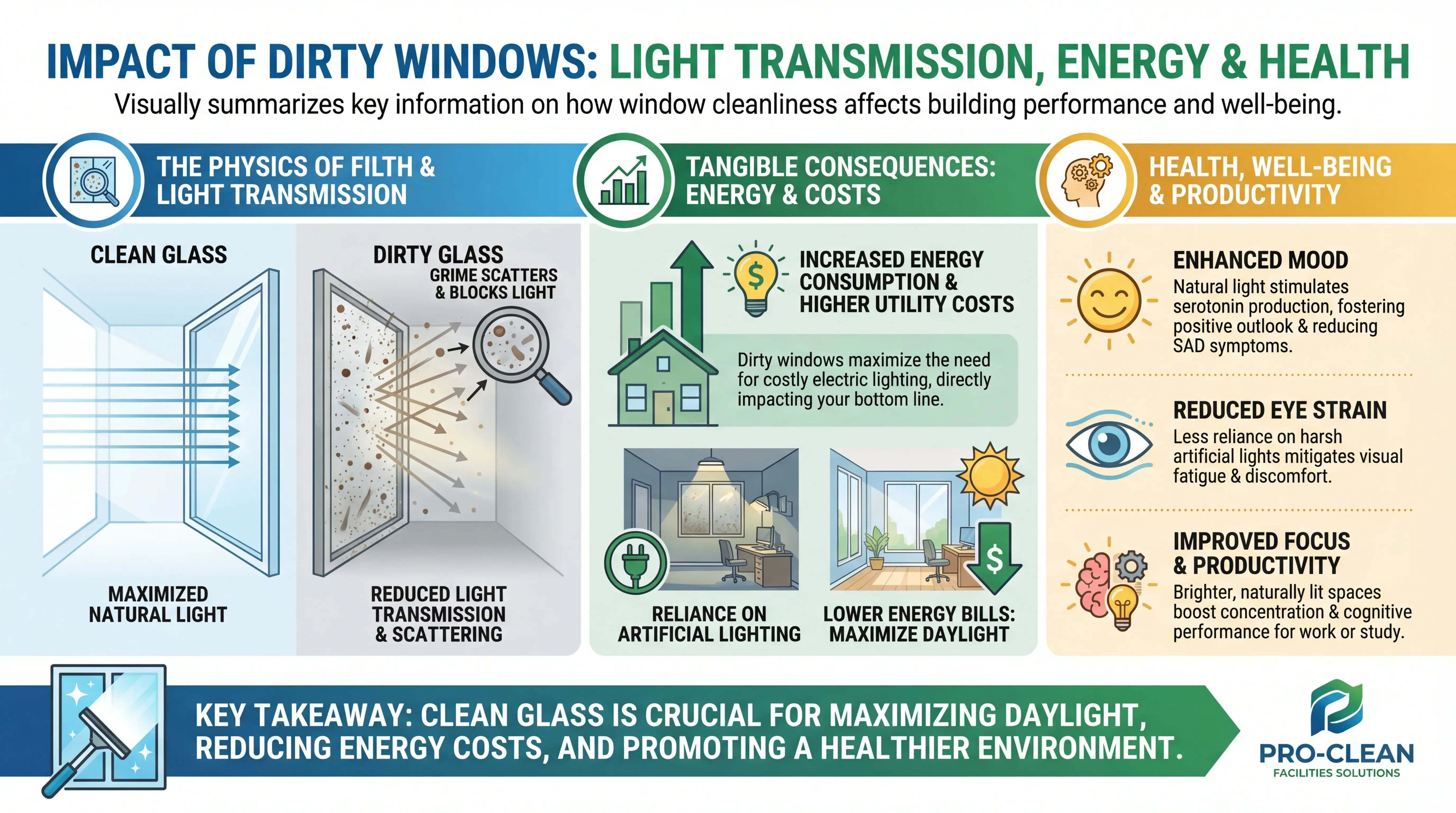 Infographic for Impact of Dirty Windows: Light Transmission, Energy & Health