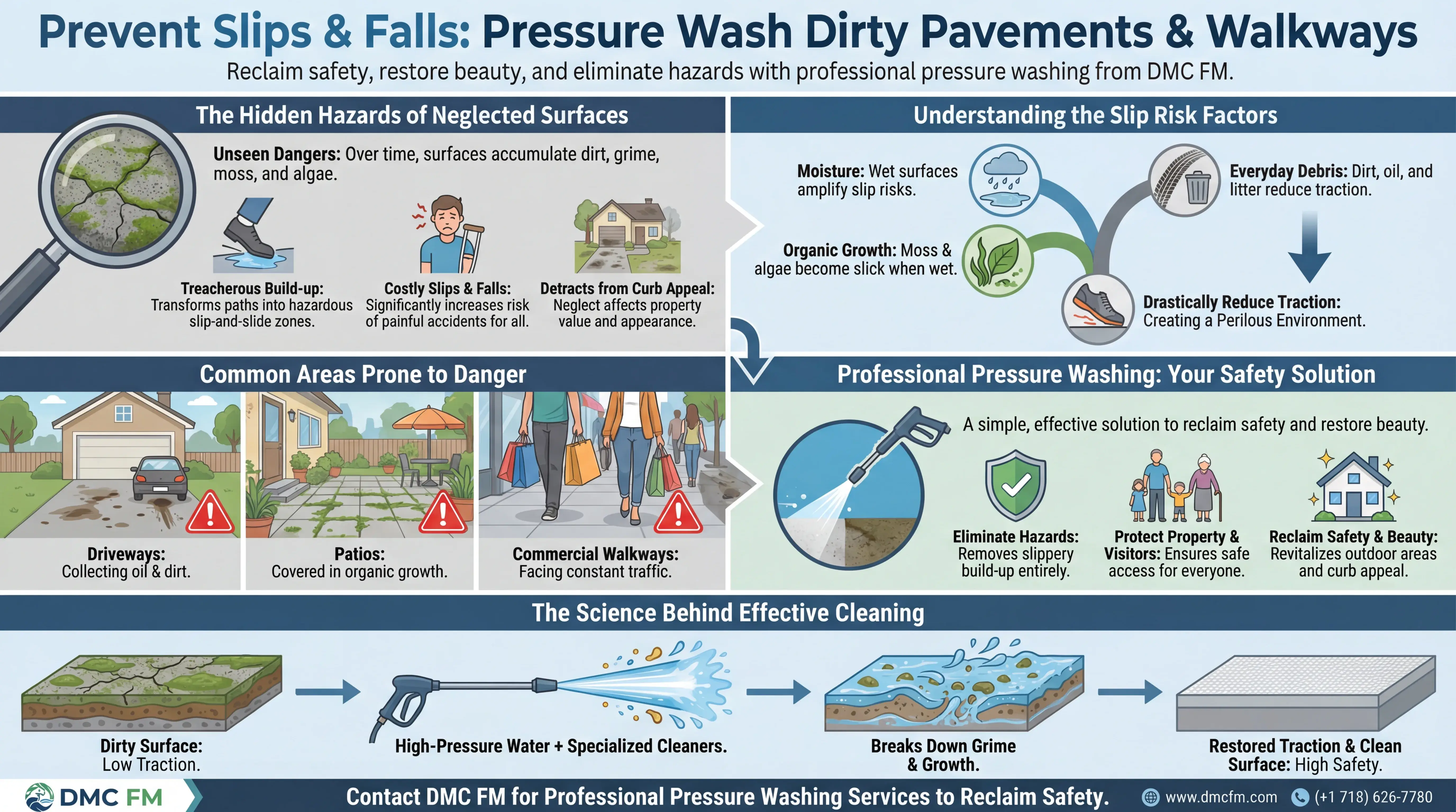 Infographic for Prevent Slips & Falls: Pressure Wash Dirty Pavements & Walkways